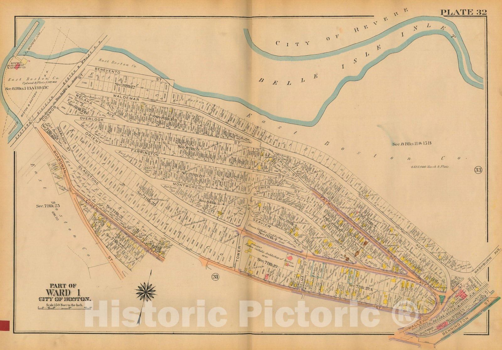 Historic Map : Atlas City of Boston: Charlestown and East Boston, East Boston 1922 Plate 032 , Vintage Wall Art