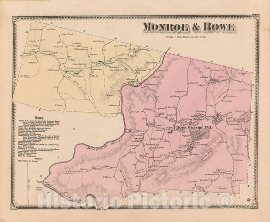 Historic Map : Atlas of Franklin Co. Massachusetts, Monroe & Rowe 1871 , Vintage Wall Art
