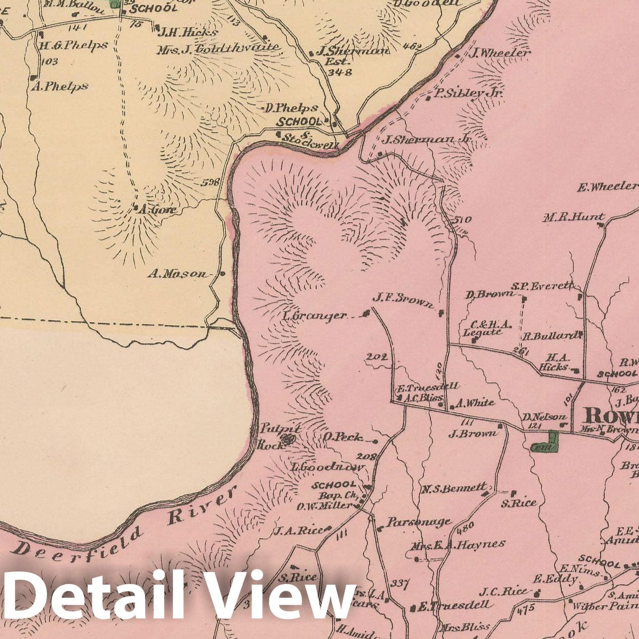 Historic Map : Atlas of Franklin Co. Massachusetts, Monroe & Rowe 1871 , Vintage Wall Art
