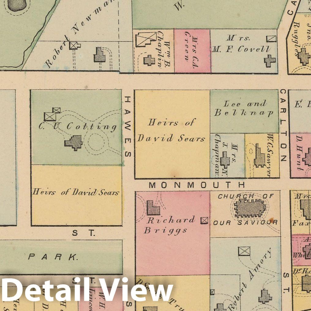 Historic Map : Atlas Town of Brookline, Brookline 1874 Plate B , Vintage Wall Art