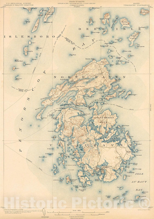 Historic Map : Vinalhaven, Vinalhaven 1904 Topographic Map , Vintage Wall Art