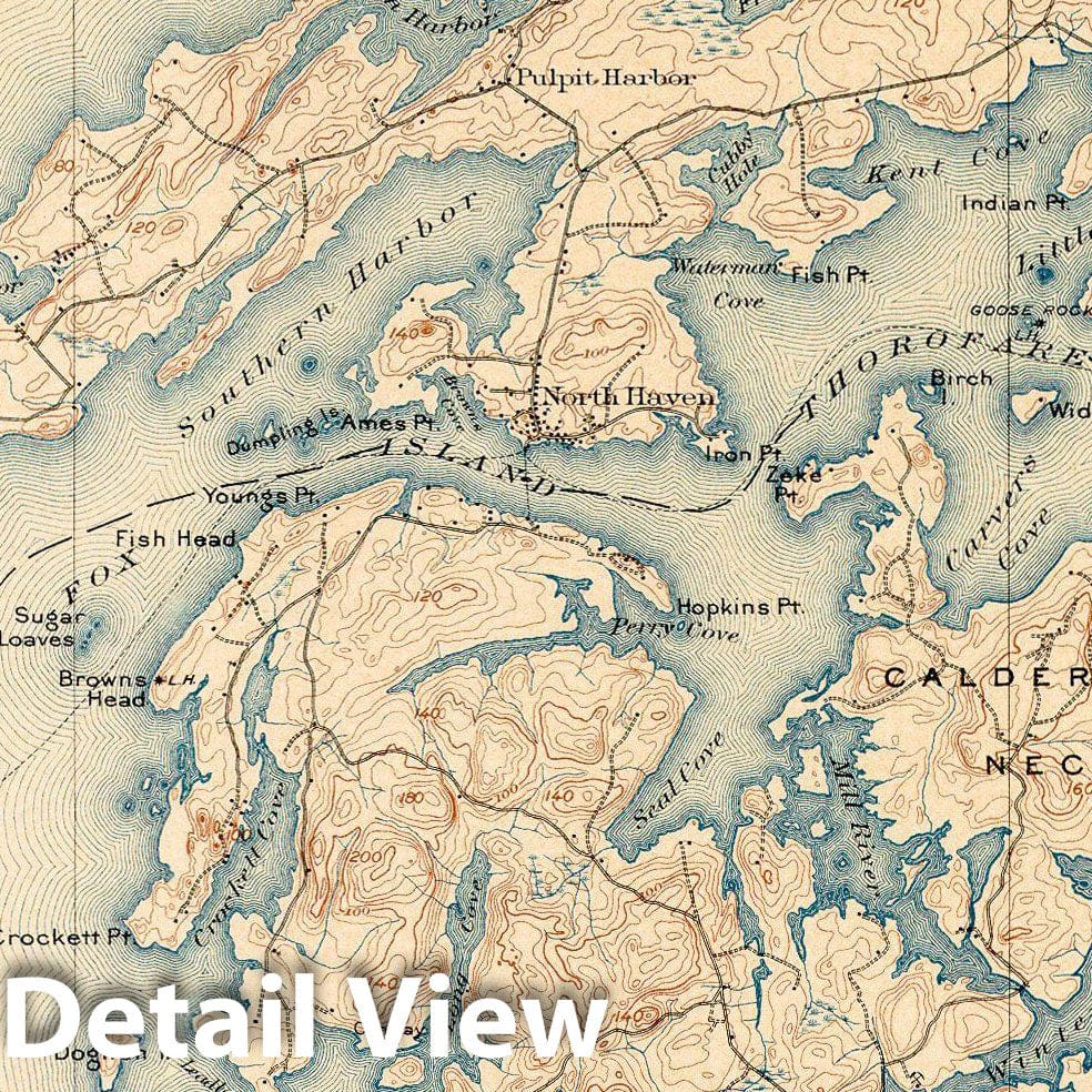 Historic Map : Vinalhaven, Vinalhaven 1904 Topographic Map , Vintage Wall Art