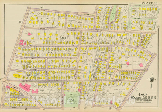 Historic Map : Atlas City of Boston, Dorchester, Dorchester 1918 Plate 022 , Vintage Wall Art