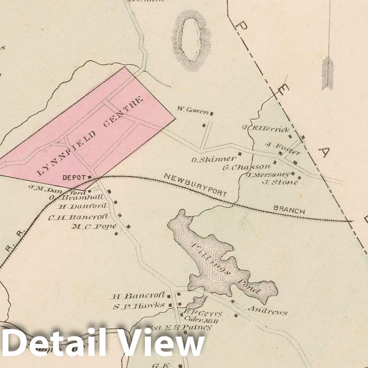 Historic Map : Atlas of Essex County, Lynnfield 1884 , v3, Vintage Wall Art