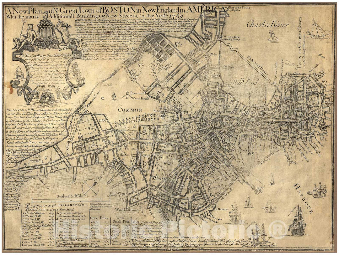 Historic Map : Revolutionary War Maps of Boston and Massachusetts, 1769 , Vintage Wall Art