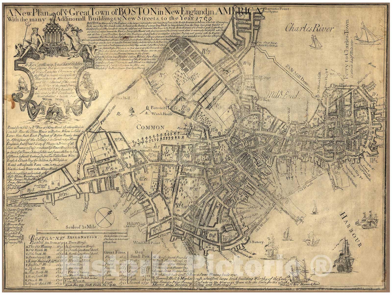 Historic Map : Revolutionary War Maps of Boston and Massachusetts, 1769 , Vintage Wall Art
