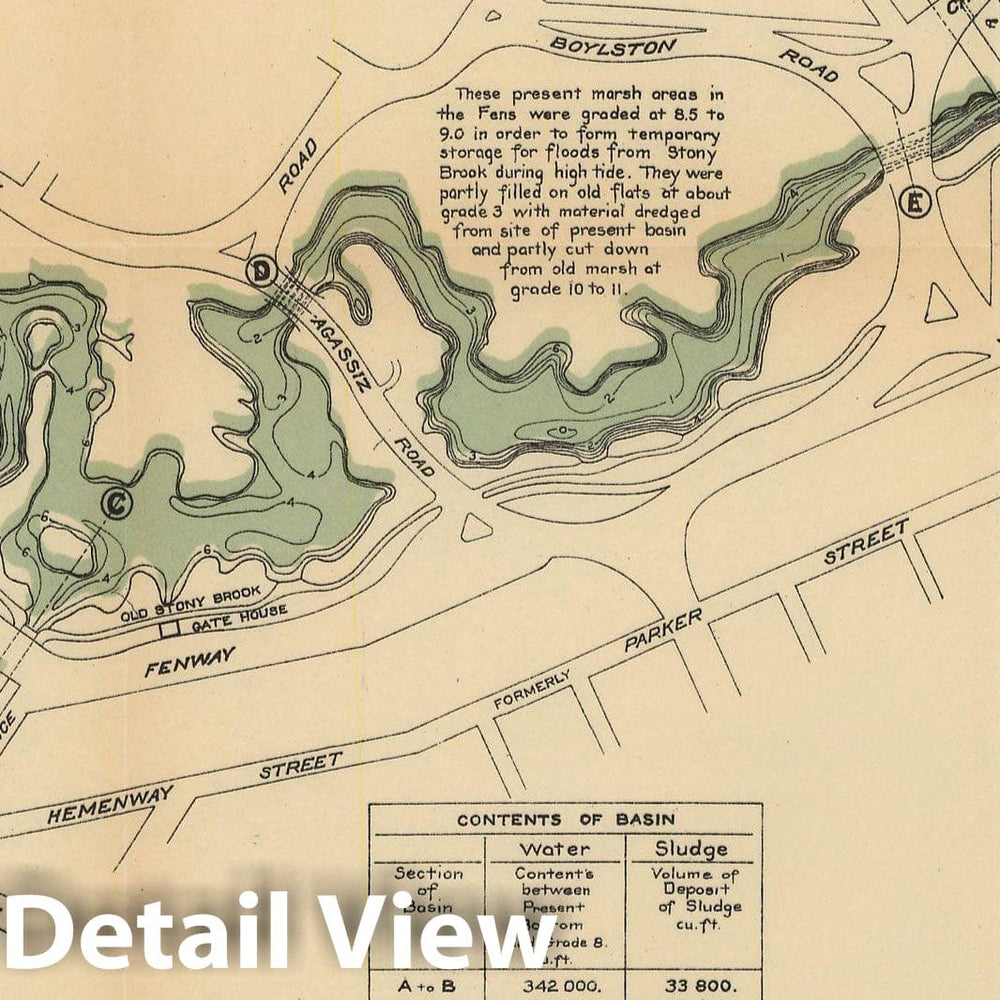 Historic Map : The Fens Basin 1902 Charles River Dam Report , Vintage Wall Art