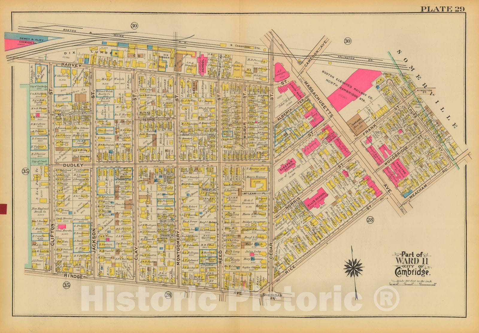 Historic Map : Atlas City of Cambridge, Massachusetts, Cambridge 1930 Plate 029 , Vintage Wall Art