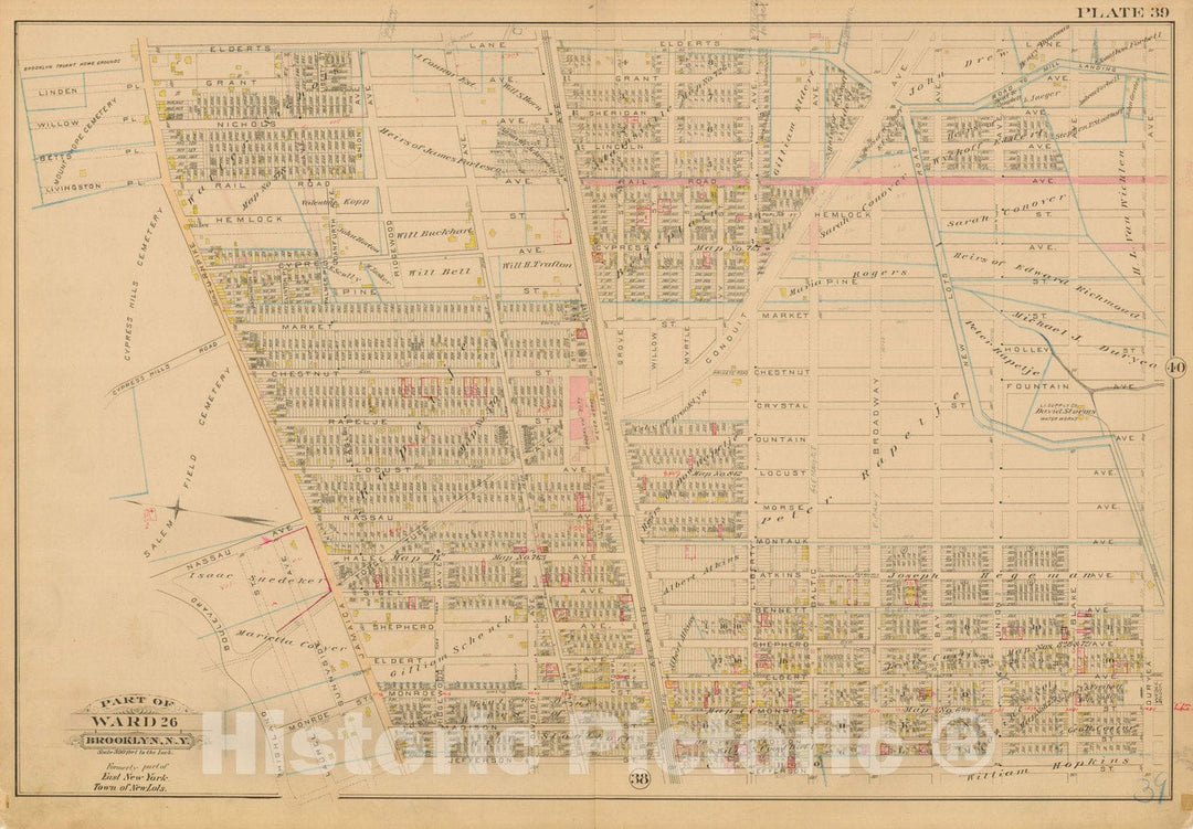 Historic Map : Robinson's Atlas City of Brooklyn, NY, Brooklyn 1886 Plate 039 , Vintage Wall Art