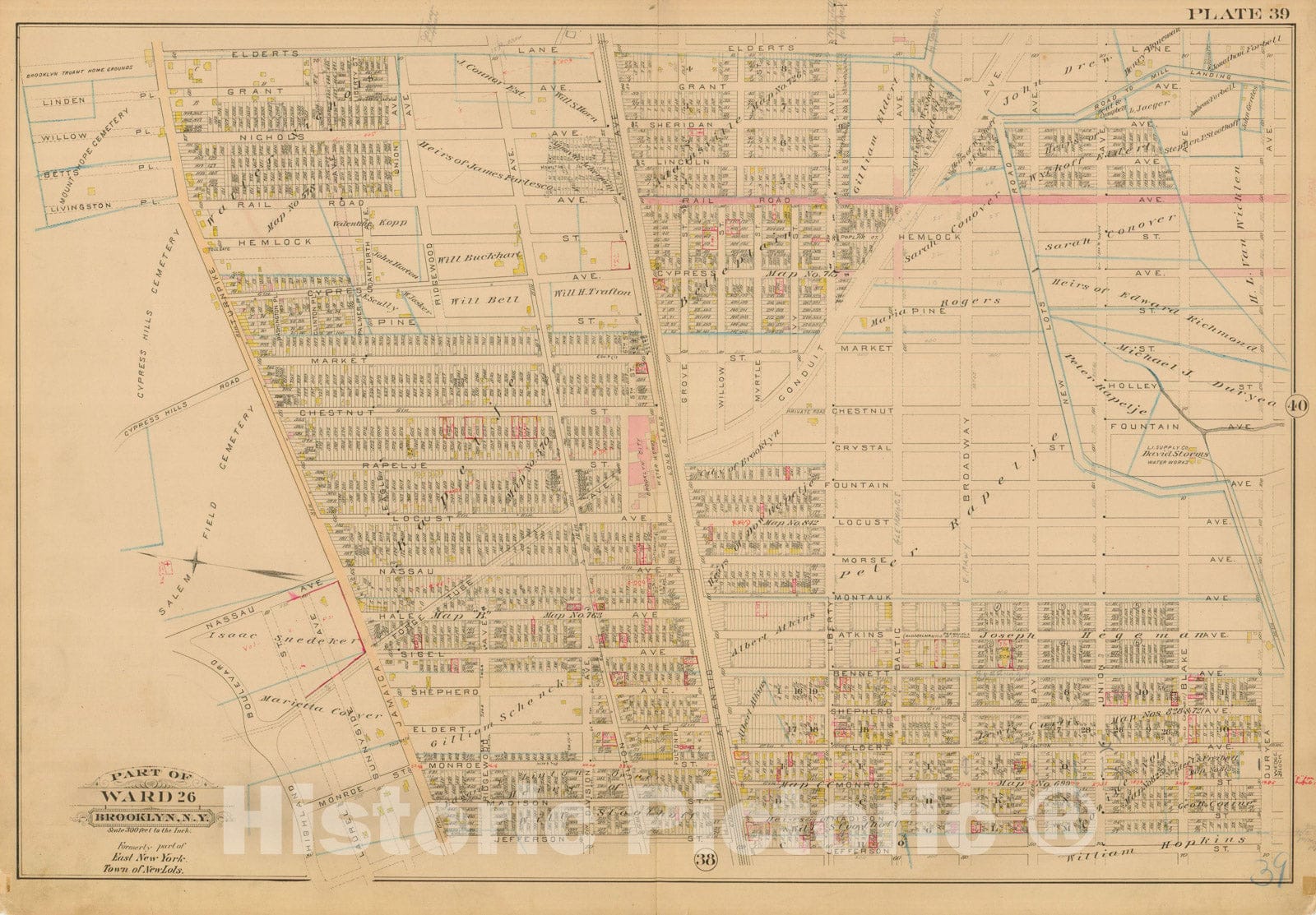Historic Map : Robinson's Atlas City of Brooklyn, NY, Brooklyn 1886 Plate 039 , Vintage Wall Art