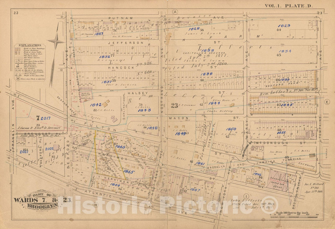Historic Map : Atlas of Brooklyn Vol. 1, Brooklyn 1880 Plate D , Vintage Wall Art