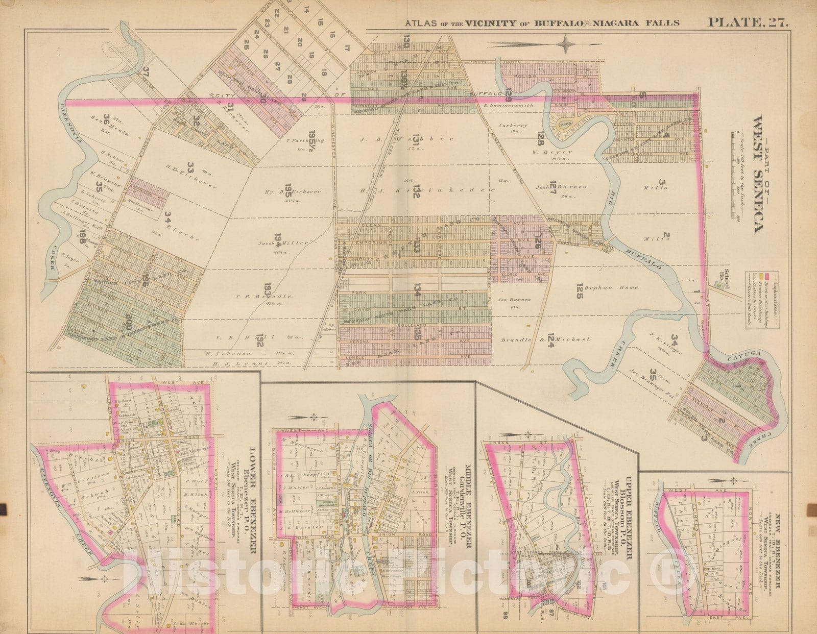 Historic Map : Atlas of Niagara Falls, North Tonawanda and Buffalo, NY, West Seneca 1893 Plate 027 , Vintage Wall Art