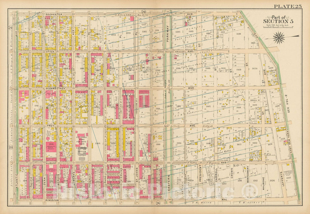Historic Map : Vol. 1, Brooklyn 1908 Plate 025 , Atlas Borough of Brooklyn , Vintage Wall Art