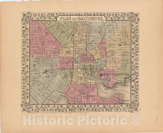 Historic Map : Baltimore 1867 , New General Atlas , Vintage Wall Art