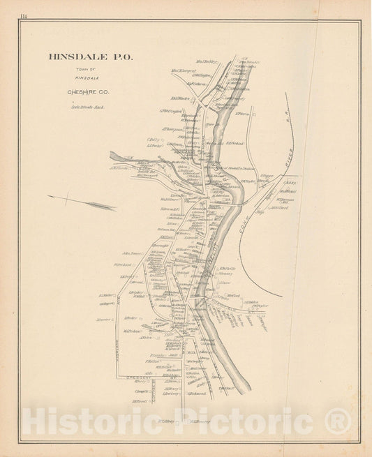 Historic Map : Hinsdale 1892 , Town and City Atlas State of New Hampshire , Vintage Wall Art
