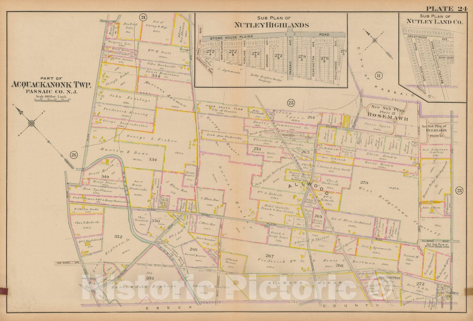 Historic Map : Atlas City of Passaic and Acquackanon Township County New Jersey 1916 Plate 024 , Vintage Wall Art