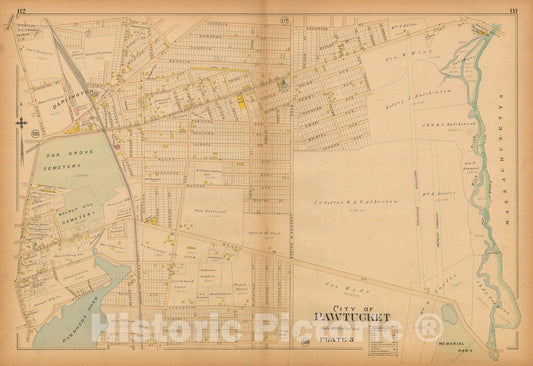 Historic Map : Atlas of Providence County (partial), Pawtucket 1895 Plate 005 , Vintage Wall Art