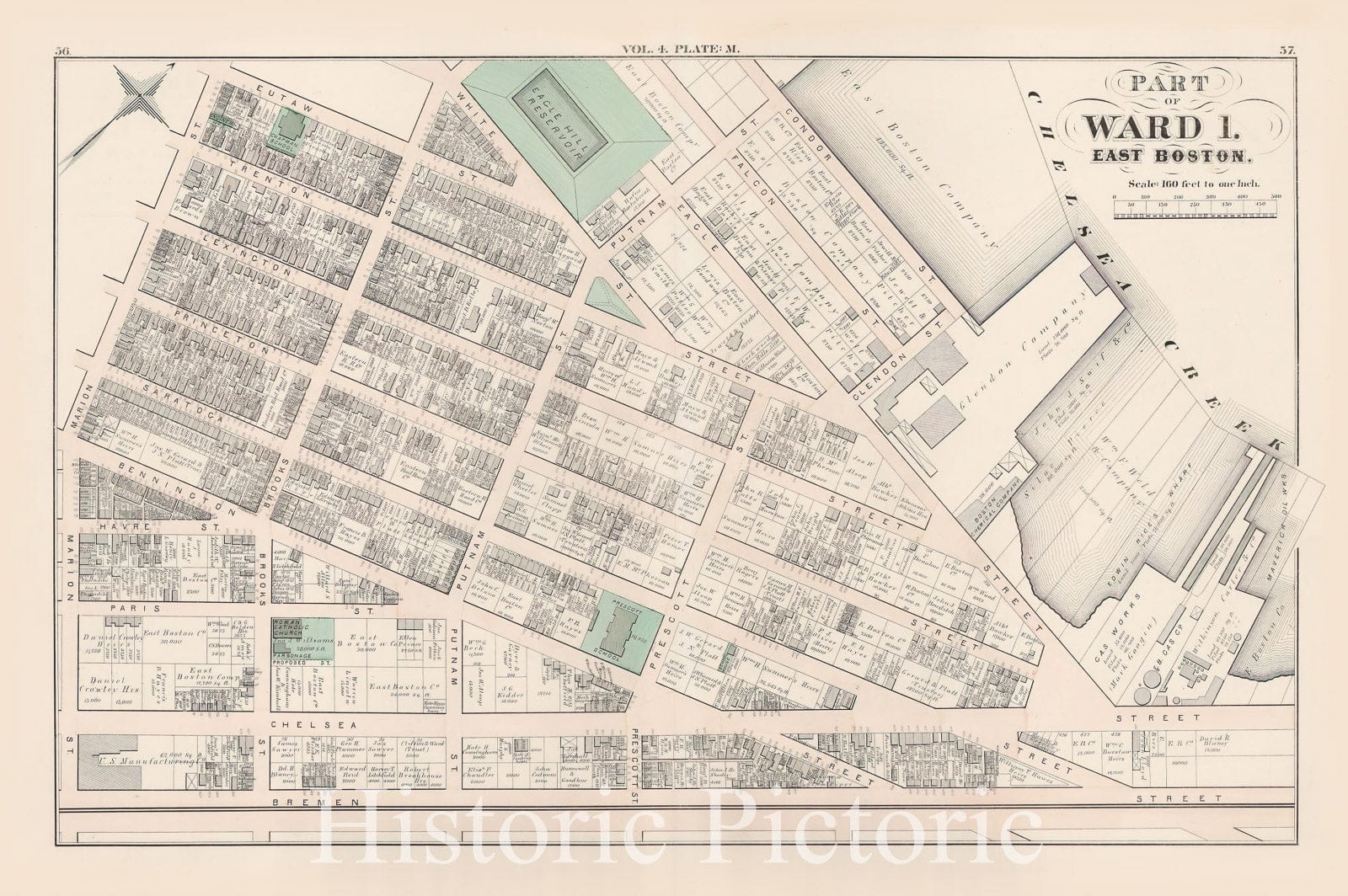 Historic Map : Atlas of county of Suffolk, MA Vol. 4, East Boston 1874 Plate M , Vintage Wall Art