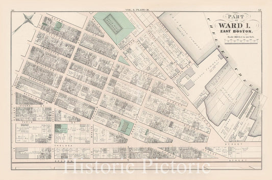 Historic Map : Atlas of county of Suffolk, MA Vol. 4, East Boston 1874 Plate M , Vintage Wall Art