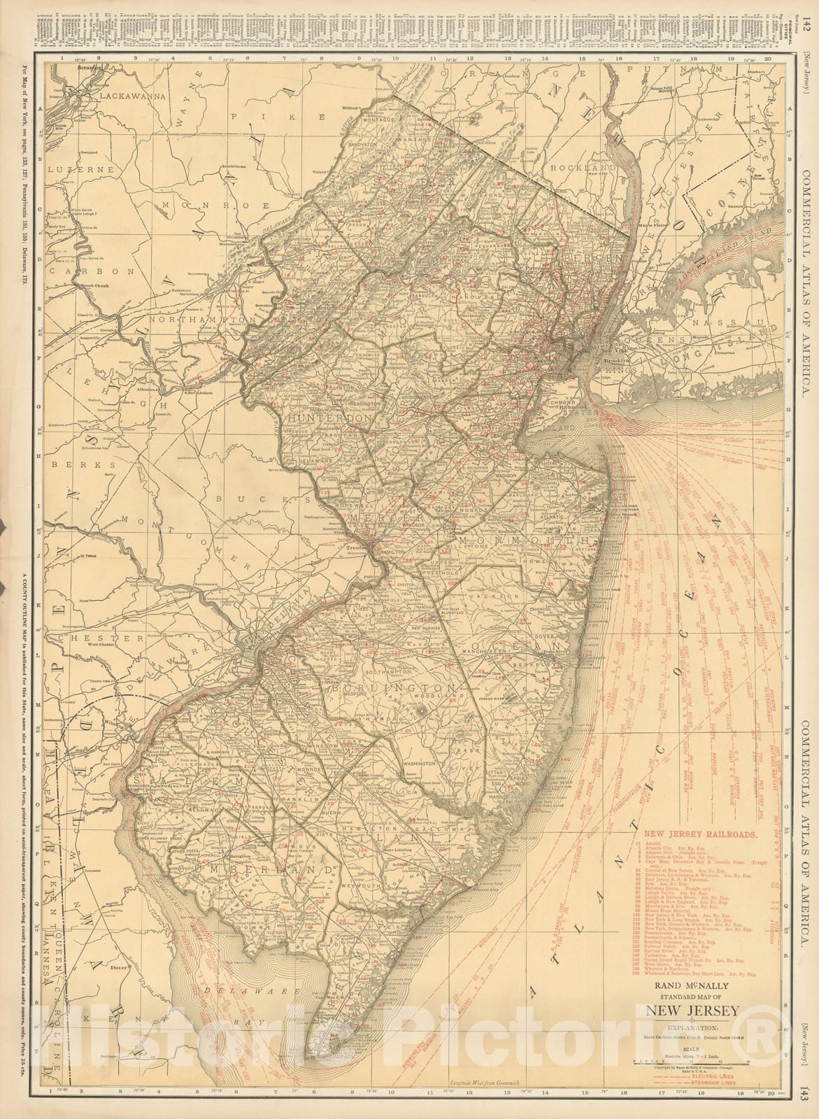 Historic Map : New Jersey 1925 , v2, Vintage Wall Art
