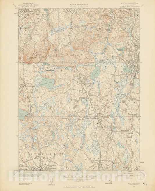 Historic Map : USGS 7.5 Minute Sheets and Quadrangles, Braintree & Canton & Milton & Randolph 1946 Topographic Map , Vintage Wall Art