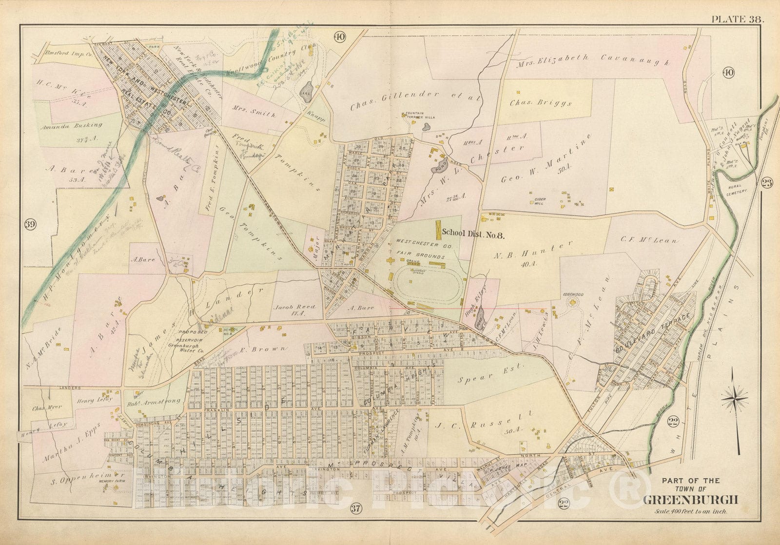 Historic Map : Atlas of Westchester County, Greenburgh 1901 Plate 038 , Vintage Wall Art