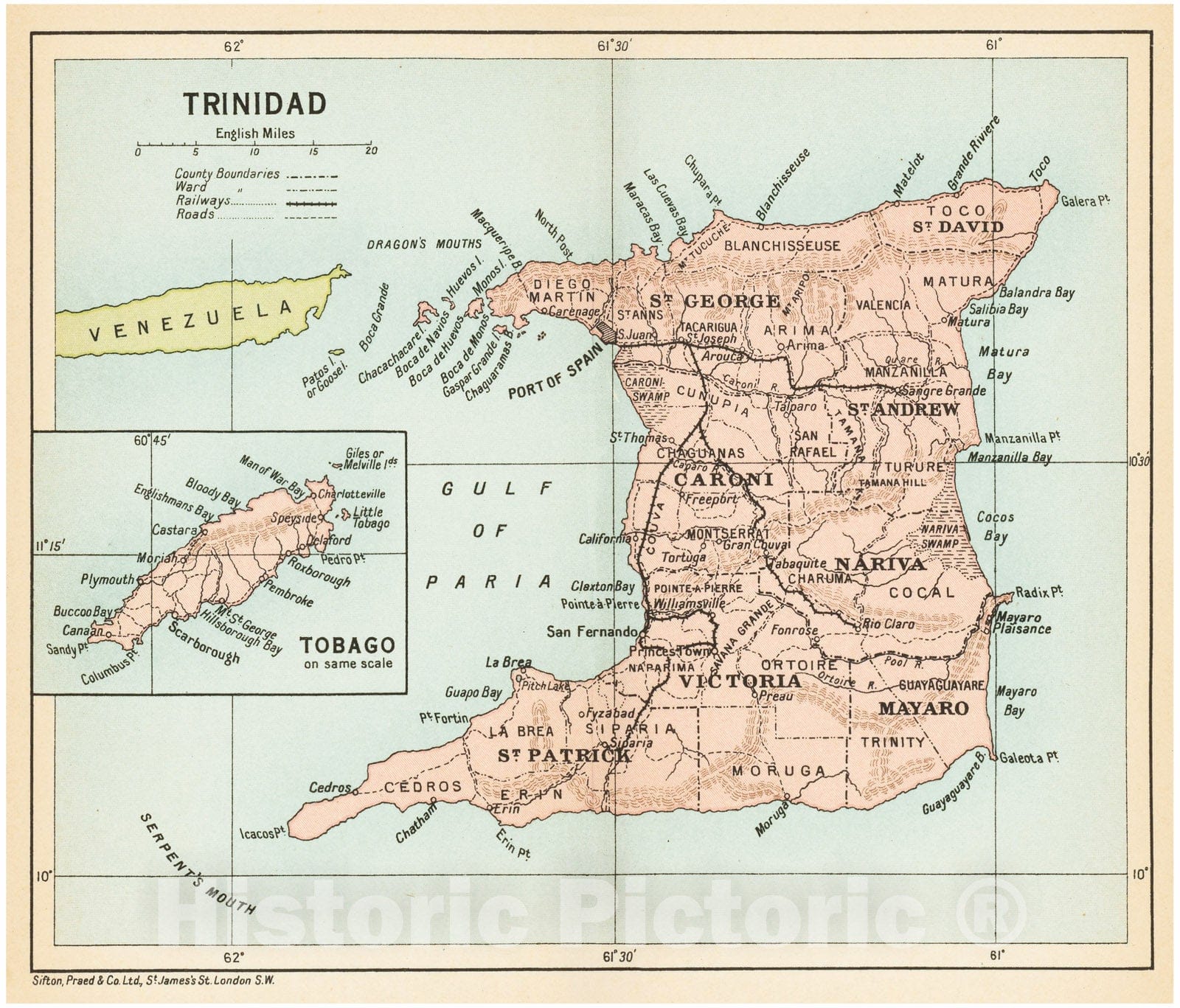 Historic Map : Pocket Guide to the West Indies, Trinidad & Tobago 1927 , Vintage Wall Art