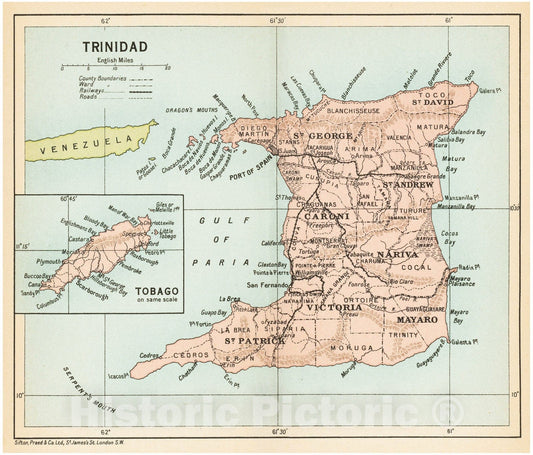 Historic Map : Pocket Guide to the West Indies, Trinidad & Tobago 1927 , Vintage Wall Art