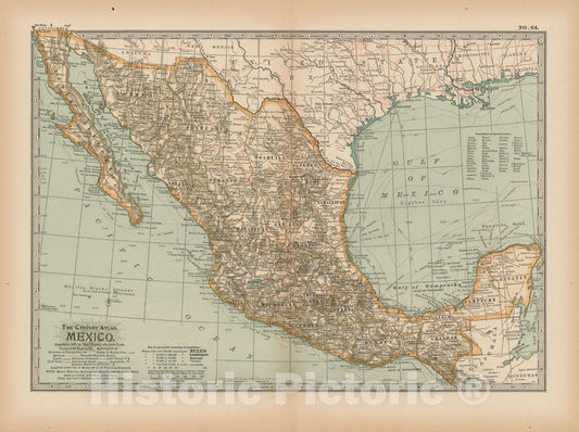 Historic Map : Mexico 1897 , The Century Atlas World , Vintage Wall Art