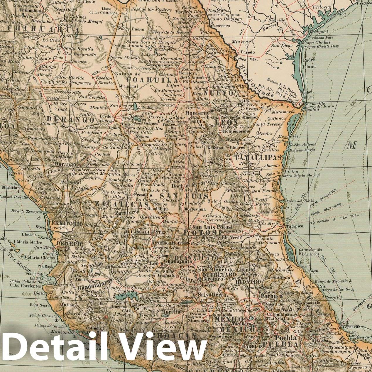 Historic Map : Mexico 1897 , The Century Atlas World , Vintage Wall Art