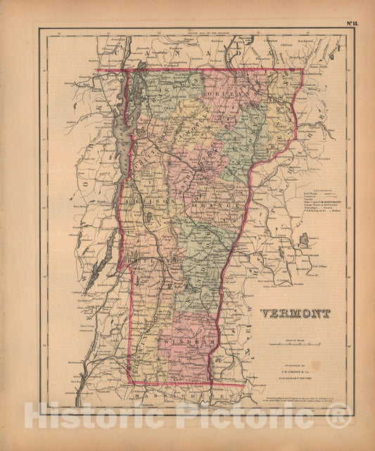 Historic Map : Vermont 1857 , General Atlas (Of The World) , Vintage Wall Art