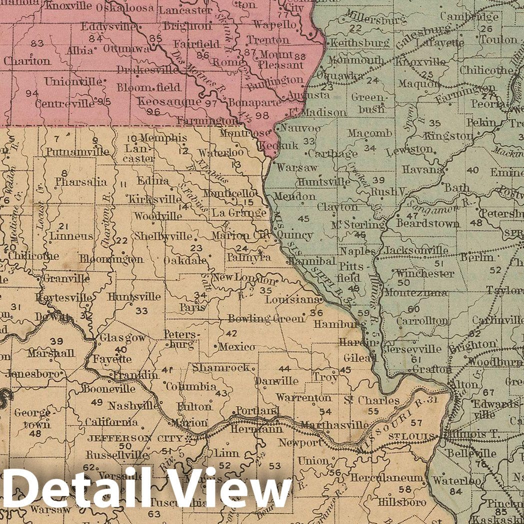 Historic Map : McNally's Improved System of Geography, Illinois & Iowa & Missouri 1856 , Vintage Wall Art
