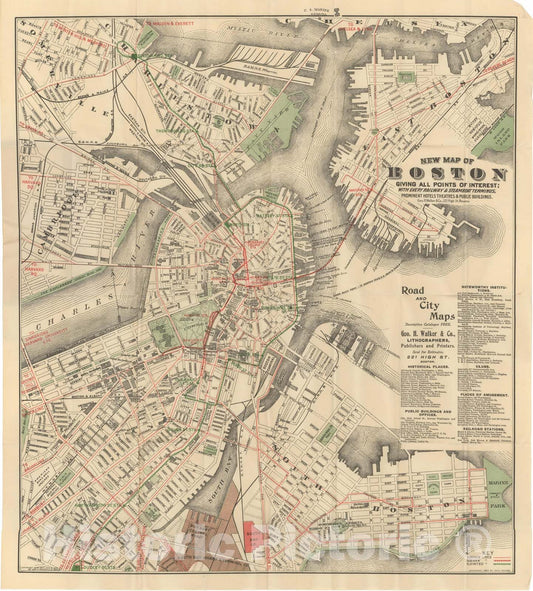 Historic Map : Boston Walker Pocket Maps, 1905 , v2, Vintage Wall Art