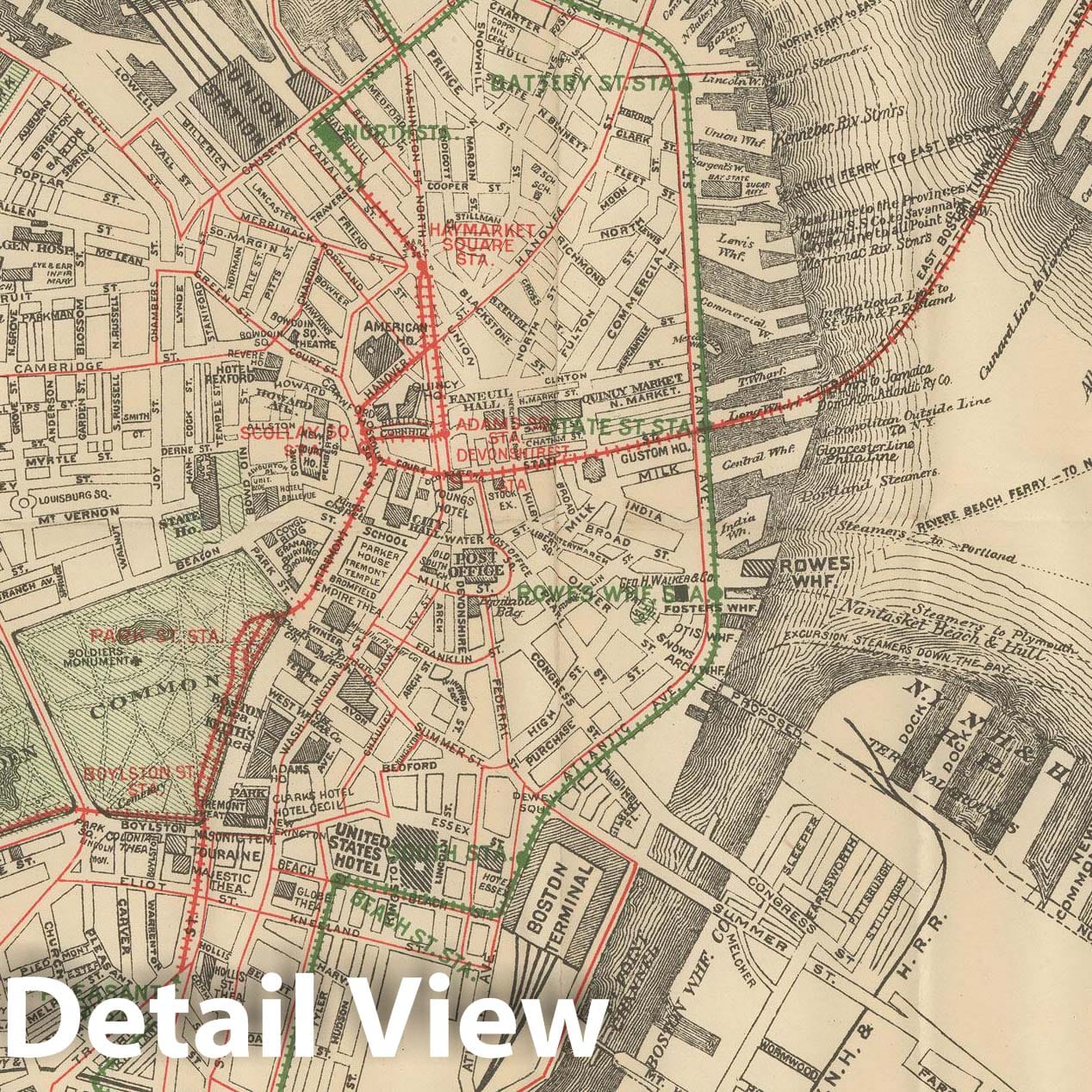 Historic Map : Boston Walker Pocket Maps, 1905 , v2, Vintage Wall Art