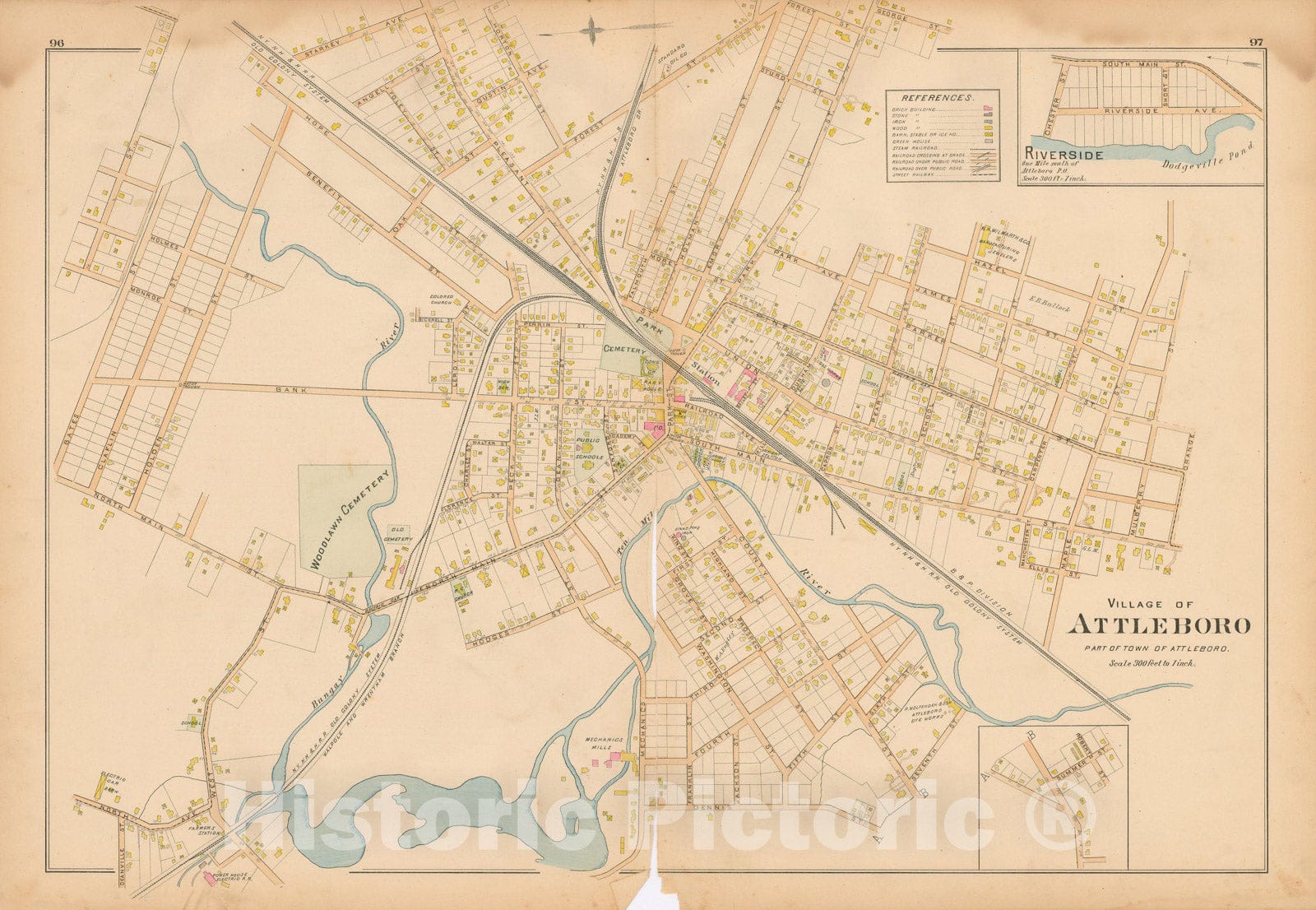Historic Map : New Topographical Atlas of Surveys Bristol County Massachusetts, Attleboro 1895 , v2, Vintage Wall Art