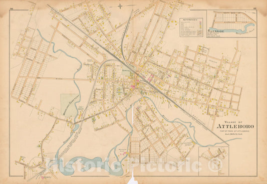 Historic Map : New Topographical Atlas of Surveys Bristol County Massachusetts, Attleboro 1895 , v2, Vintage Wall Art