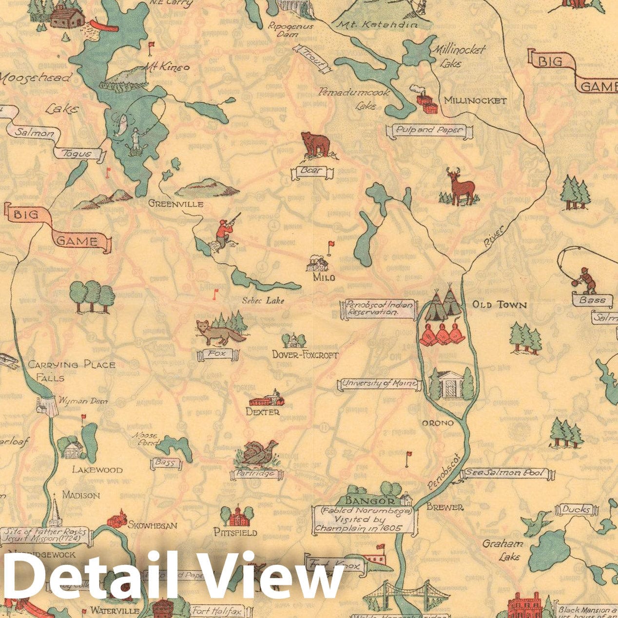 Historic Map : Maine: Its Recreation and History 1935 , Vintage Wall Art