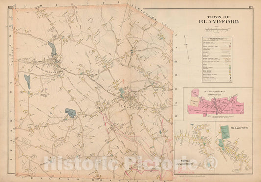 Historic Map : Atlas of Hampden County, Massachusetts, Blandford 1894 , Vintage Wall Art