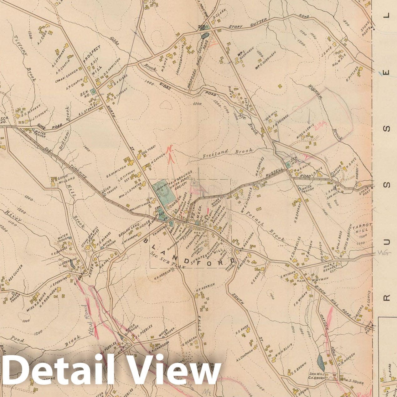 Historic Map : Atlas of Hampden County, Massachusetts, Blandford 1894 , Vintage Wall Art
