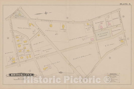 Historic Map : Atlas of Brookline, MA, Brookline 1884 Plate 009 , Vintage Wall Art