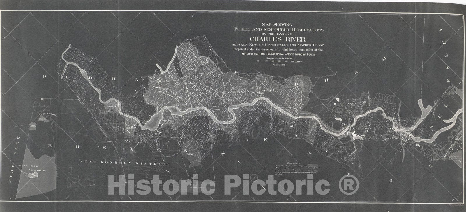 Historic Map : Charles River Reservations 1894 , Vintage Wall Art