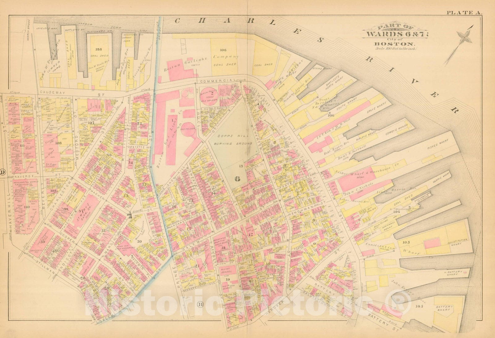 Historic Map : Atlas City of Boston, Boston Proper, Volume I, Boston 1883 Plate A , Vintage Wall Art