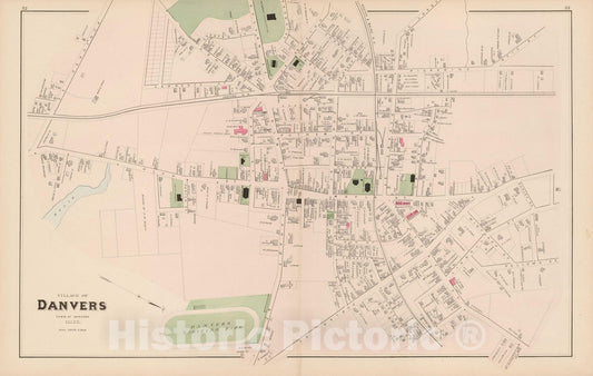 Historic Map : Atlas of Essex County, Danvers 1884 , v5, Vintage Wall Art