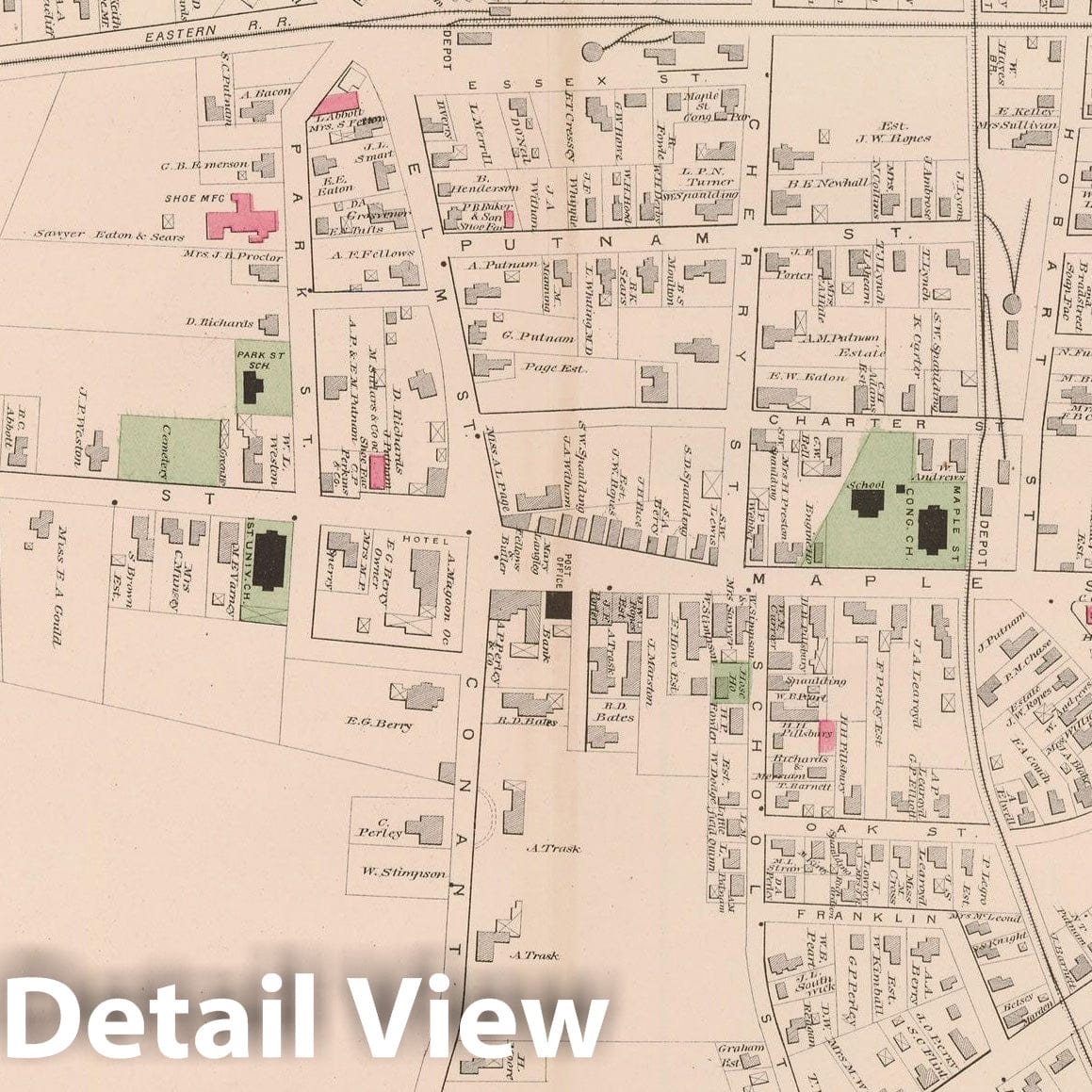 Historic Map : Atlas of Essex County, Danvers 1884 , v5, Vintage Wall Art