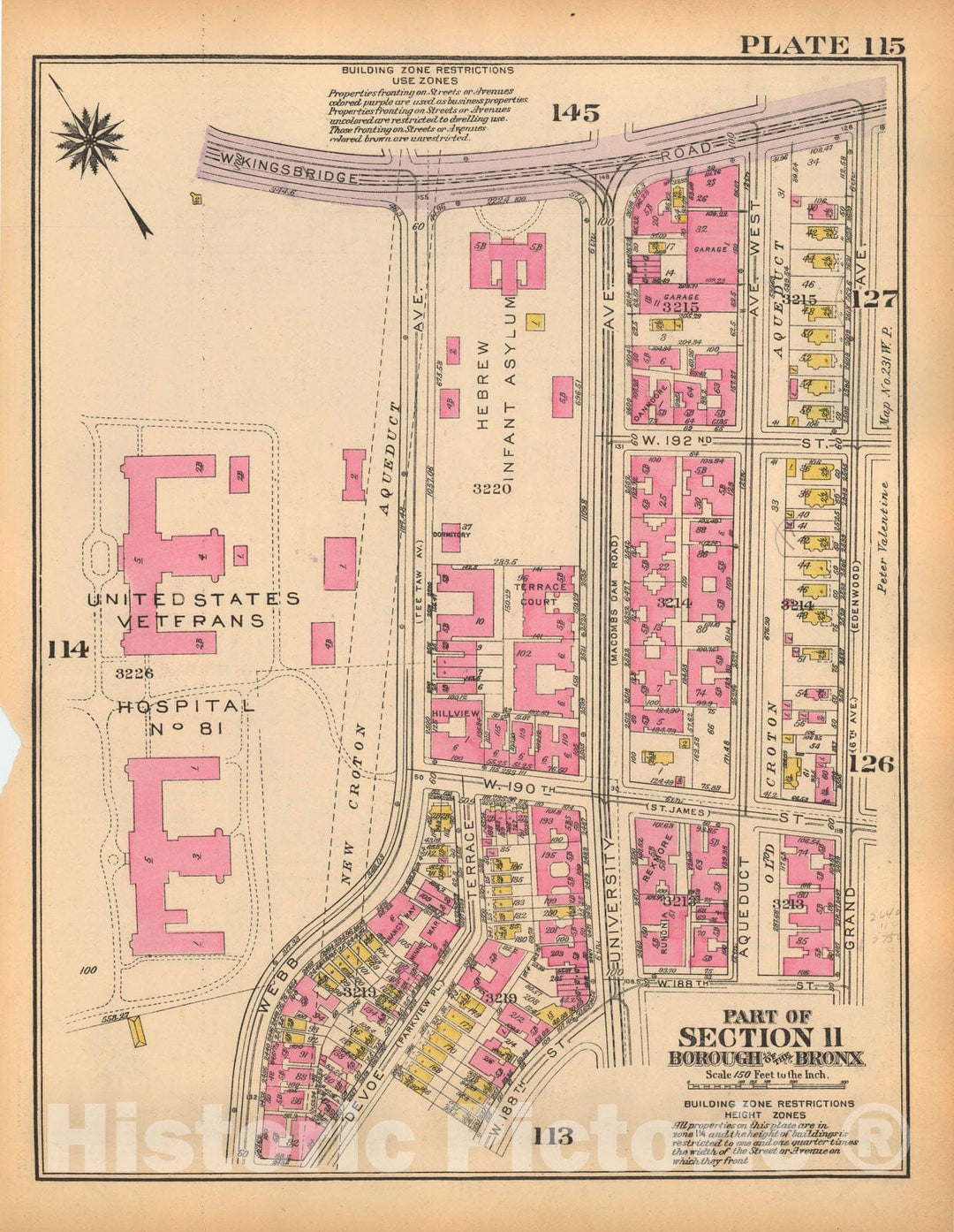 Historic Map : Borough of The Bronx, Sections 9-13, The Bronx 1928 Plate 115 , Vintage Wall Art