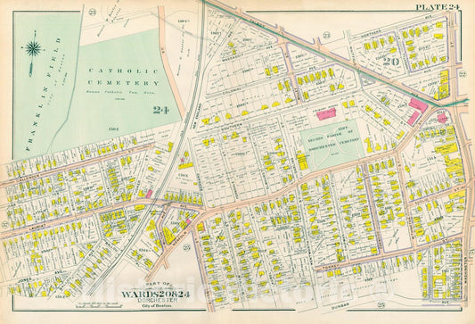 Historic Map : Atlas City of Boston, Vol. 5, Dorchester, 4th Ed., Dorchester 1904 Plate 024 , Vintage Wall Art
