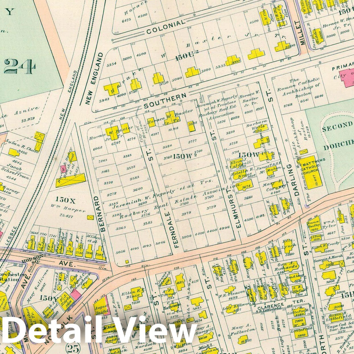 Historic Map : Atlas City of Boston, Vol. 5, Dorchester, 4th Ed., Dorchester 1904 Plate 024 , Vintage Wall Art