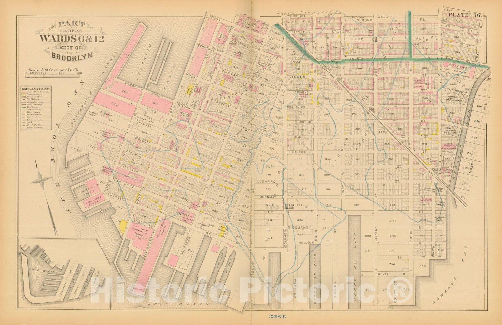 Historic Map : Atlas Entire City of Brooklyn Complete in One Volume, Brooklyn 1880 Plate 016 , Vintage Wall Art