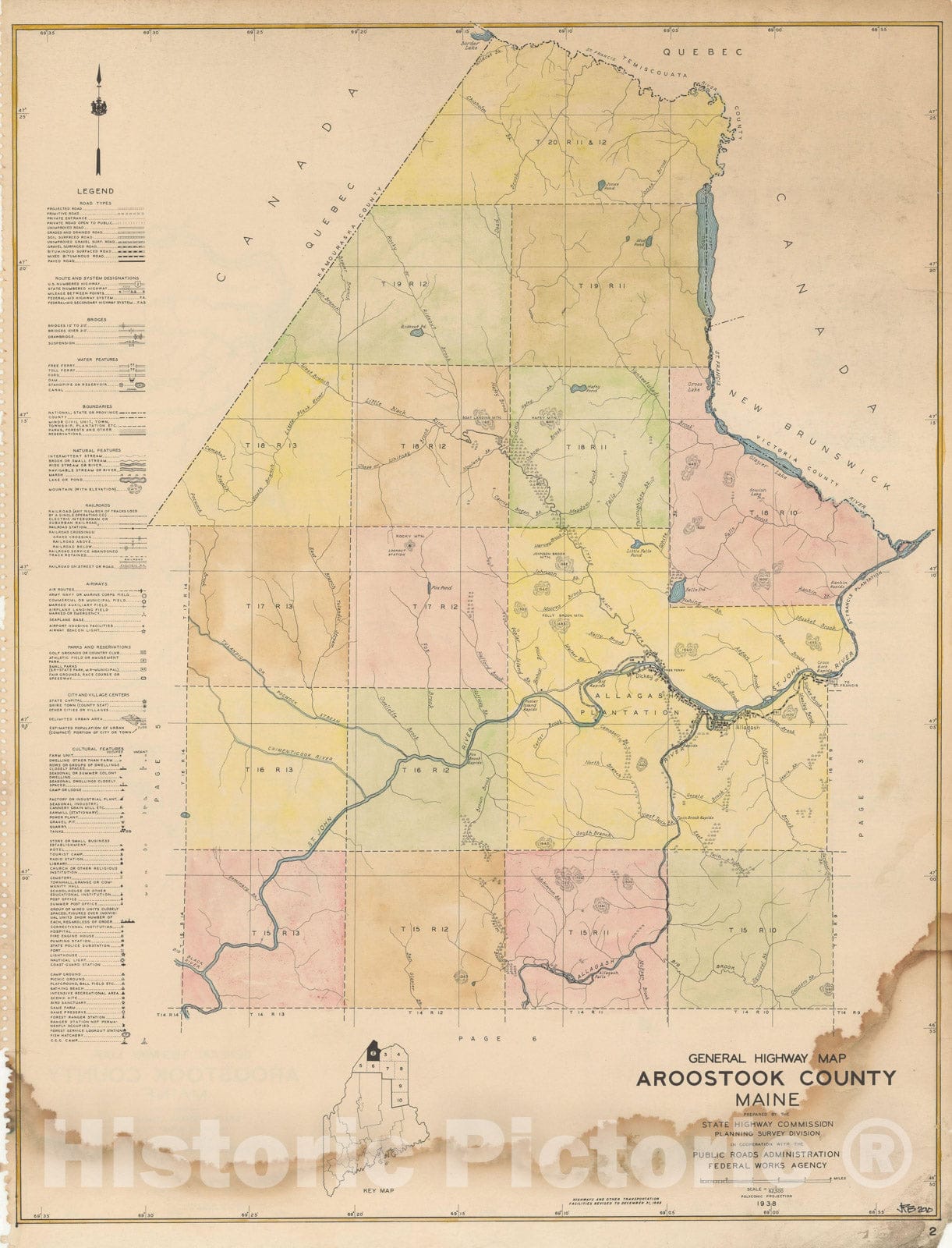 Historic Map : Maine General Highway County Maps, Aroostook 1938 Plate 002 , Vintage Wall Art