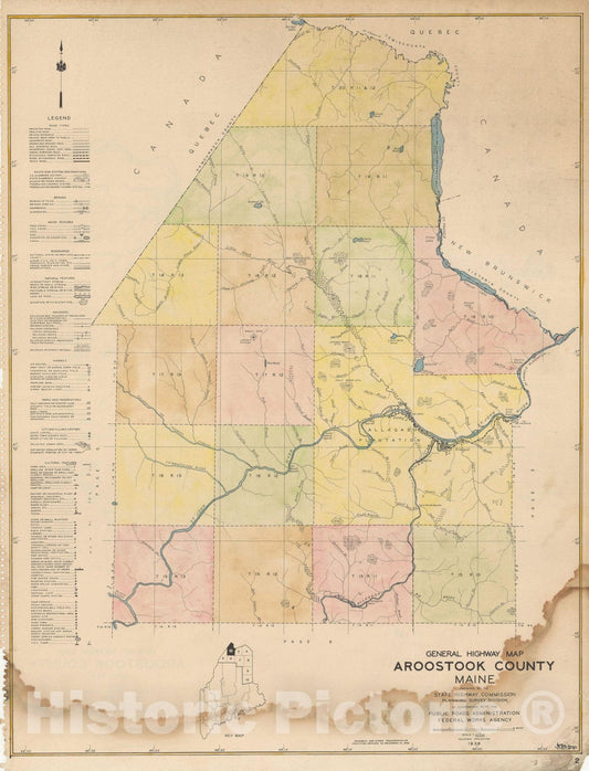 Historic Map : Maine General Highway County Maps, Aroostook 1938 Plate 002 , Vintage Wall Art